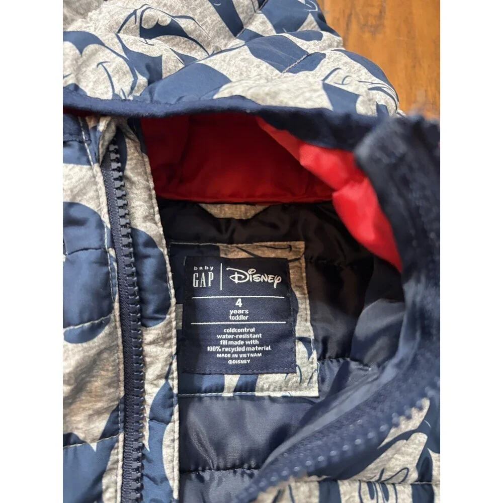Baby Gap & Disney Mickey Mouse Puffer Jacket - 4 years Gray/Blue Primaloft EUC